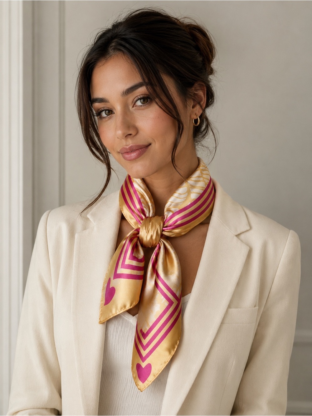 Mary Kay Gold and Fuchsia Heart-Accent Satin Neck Scarf